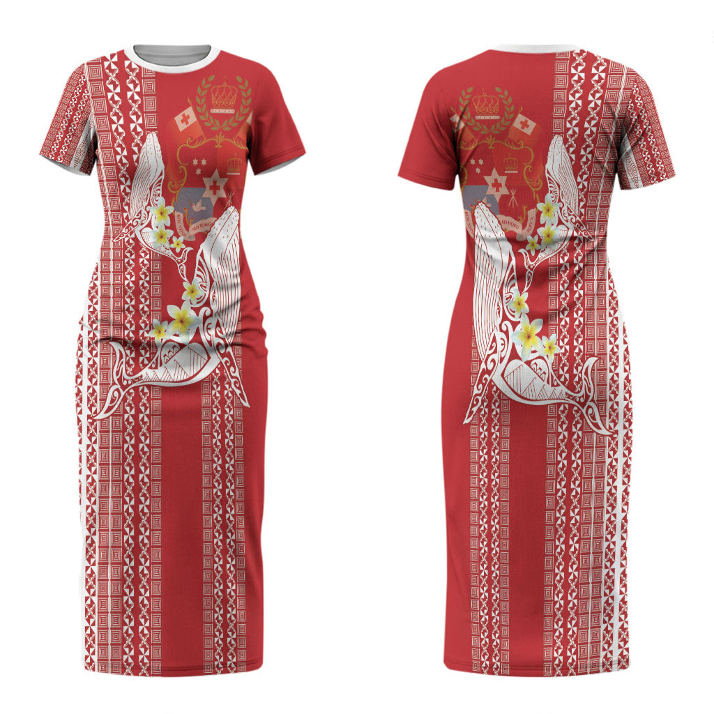 Swimming With Humpback Whales Season Tonga Couples Matching Short Sleeve Bodycon Dress and Long Sleeve Button Shirt Tongan Tofuaa Ngatu Pattern Red LT14 - Polynesian Pride