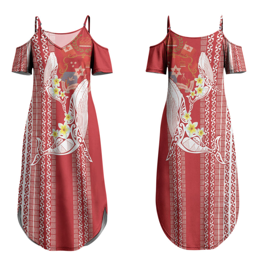 Swimming With Humpback Whales Season Tonga Couples Matching Summer Maxi Dress and Hawaiian Shirt Tongan Tofuaa Ngatu Pattern Red LT14 - Polynesian Pride