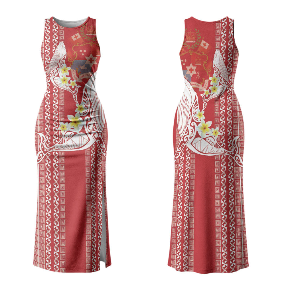Swimming With Humpback Whales Season Tonga Couples Matching Tank Maxi Dress and Hawaiian Shirt Tongan Tofuaa Ngatu Pattern Red LT14 - Polynesian Pride