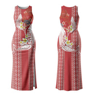 Swimming With Humpback Whales Season Tonga Couples Matching Tank Maxi Dress and Hawaiian Shirt Tongan Tofuaa Ngatu Pattern Red LT14 - Polynesian Pride