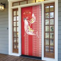 Swimming With Humpback Whales Season Tonga Door Cover Tongan Tofuaa Ngatu Pattern Red LT14 - Polynesian Pride