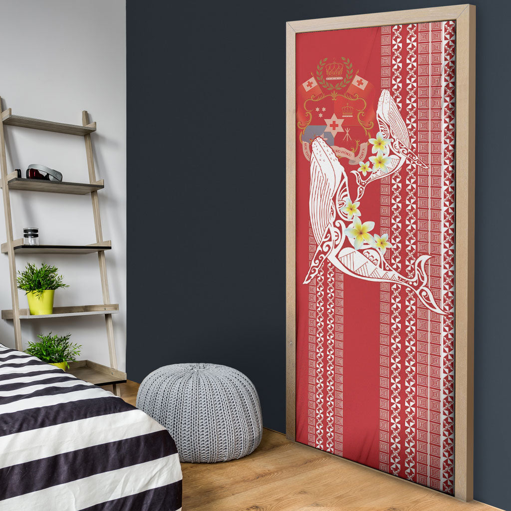 Swimming With Humpback Whales Season Tonga Door Cover Tongan Tofuaa Ngatu Pattern Red LT14 - Polynesian Pride