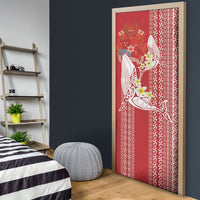 Swimming With Humpback Whales Season Tonga Door Cover Tongan Tofuaa Ngatu Pattern Red LT14 - Polynesian Pride