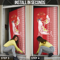 Swimming With Humpback Whales Season Tonga Door Cover Tongan Tofuaa Ngatu Pattern Red LT14 - Polynesian Pride