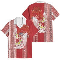Swimming With Humpback Whales Season Tonga Family Matching Mermaid Dress and Hawaiian Shirt Tongan Tofuaa Ngatu Pattern Red LT14 Dad's Shirt - Short Sleeve Red - Polynesian Pride