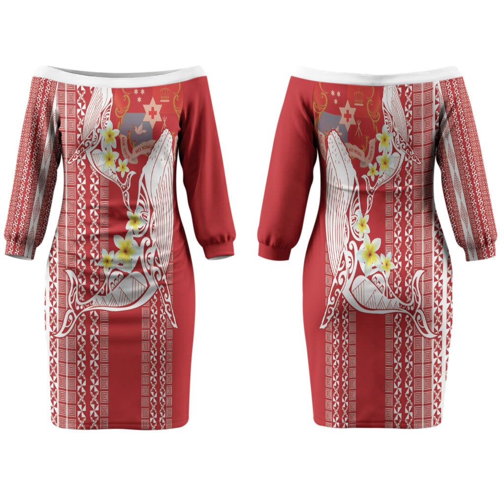 Swimming With Humpback Whales Season Tonga Family Matching Off The Shoulder Long Sleeve Dress and Hawaiian Shirt Tongan Tofuaa Ngatu Pattern Red LT14 Mom's Dress Red - Polynesian Pride