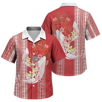 Swimming With Humpback Whales Season Tonga Family Matching Off The Shoulder Long Sleeve Dress and Hawaiian Shirt Tongan Tofuaa Ngatu Pattern Red LT14 Son's Shirt Red - Polynesian Pride