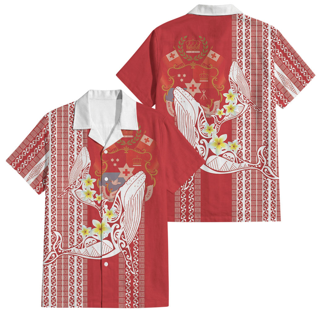 Swimming With Humpback Whales Season Tonga Family Matching Off Shoulder Short Dress and Hawaiian Shirt Tongan Tofuaa Ngatu Pattern Red LT14 Dad's Shirt - Short Sleeve Red - Polynesian Pride