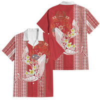 Swimming With Humpback Whales Season Tonga Family Matching Off Shoulder Short Dress and Hawaiian Shirt Tongan Tofuaa Ngatu Pattern Red LT14 Dad's Shirt - Short Sleeve Red - Polynesian Pride