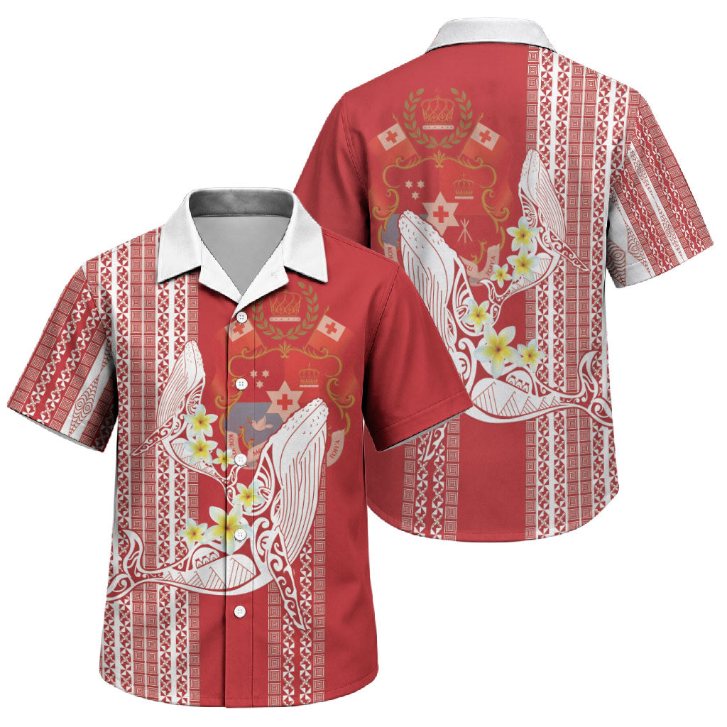 Swimming With Humpback Whales Season Tonga Family Matching Off Shoulder Short Dress and Hawaiian Shirt Tongan Tofuaa Ngatu Pattern Red LT14 Son's Shirt Red - Polynesian Pride