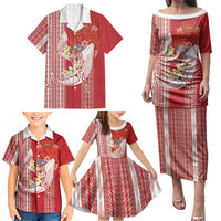 Swimming With Humpback Whales Season Tonga Family Matching Puletasi and Hawaiian Shirt Tongan Tofuaa Ngatu Pattern Red LT14 - Polynesian Pride