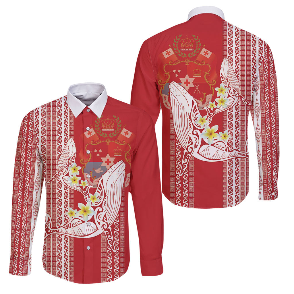 Swimming With Humpback Whales Season Tonga Family Matching Puletasi and Hawaiian Shirt Tongan Tofuaa Ngatu Pattern Red LT14 Dad's Shirt - Long Sleeve Red - Polynesian Pride