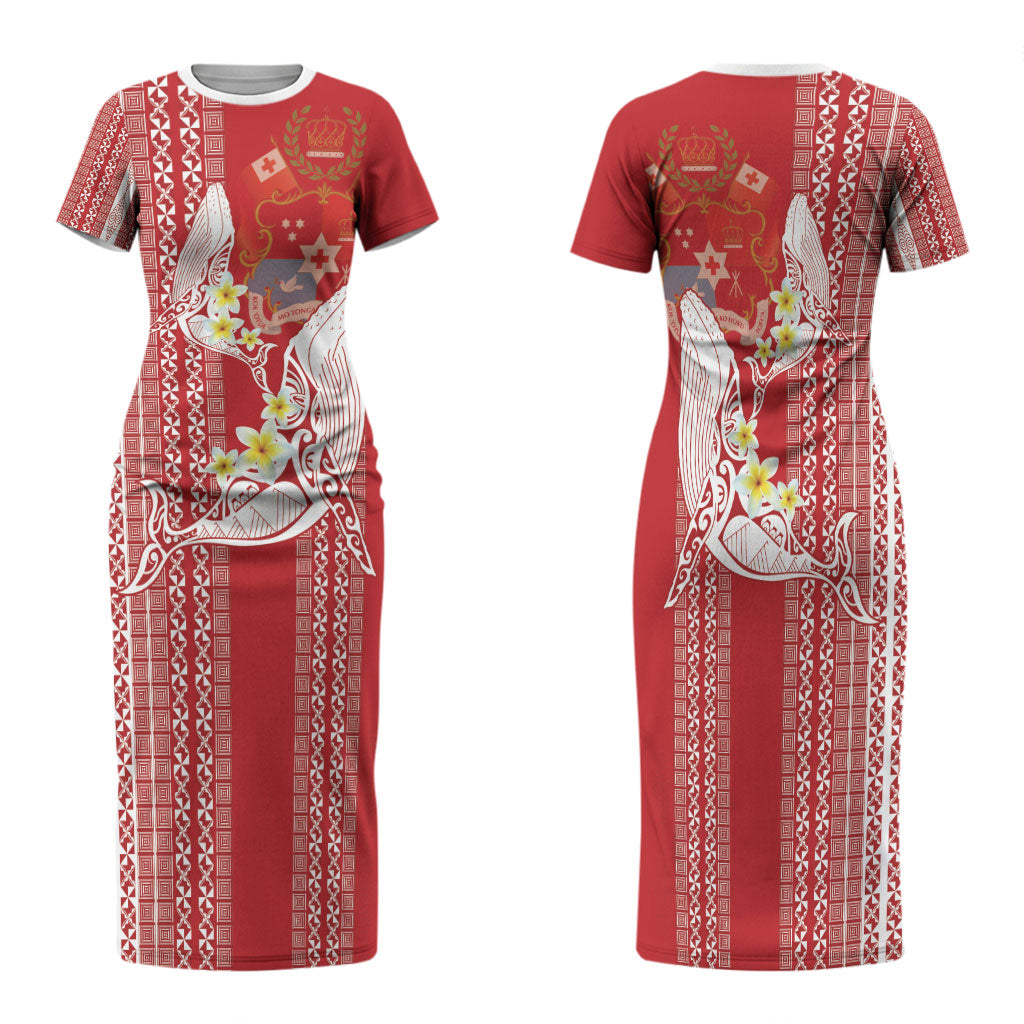 Swimming With Humpback Whales Season Tonga Family Matching Short Sleeve Bodycon Dress and Hawaiian Shirt Tongan Tofuaa Ngatu Pattern Red LT14 Mom's Dress Red - Polynesian Pride