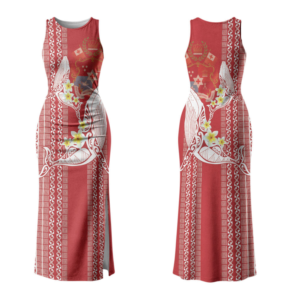 Swimming With Humpback Whales Season Tonga Family Matching Tank Maxi Dress and Hawaiian Shirt Tongan Tofuaa Ngatu Pattern Red LT14 Mom's Dress Red - Polynesian Pride
