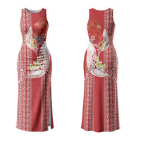 Swimming With Humpback Whales Season Tonga Family Matching Tank Maxi Dress and Hawaiian Shirt Tongan Tofuaa Ngatu Pattern Red LT14 Mom's Dress Red - Polynesian Pride