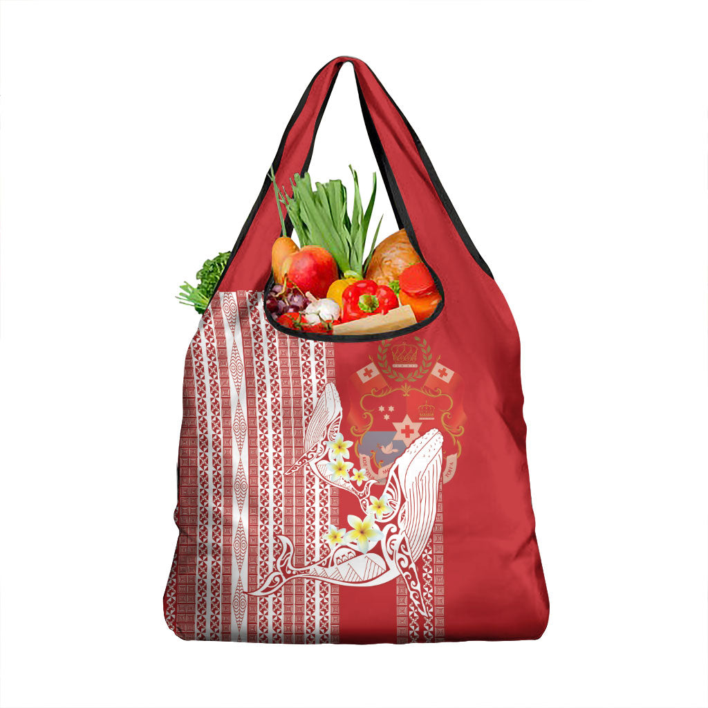 Swimming With Humpback Whales Season Tonga Grocery Bag Tongan Tofuaa Ngatu Pattern Red LT14 1-pack One Size Red - Polynesian Pride