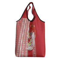 Swimming With Humpback Whales Season Tonga Grocery Bag Tongan Tofuaa Ngatu Pattern Red LT14 - Polynesian Pride