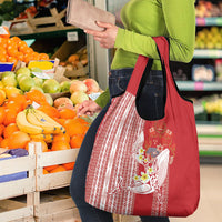 Swimming With Humpback Whales Season Tonga Grocery Bag Tongan Tofuaa Ngatu Pattern Red LT14 - Polynesian Pride