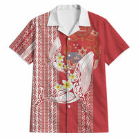 Swimming With Humpback Whales Season Tonga Hawaiian Shirt Tongan Tofuaa Ngatu Pattern Red LT14 Red - Polynesian Pride