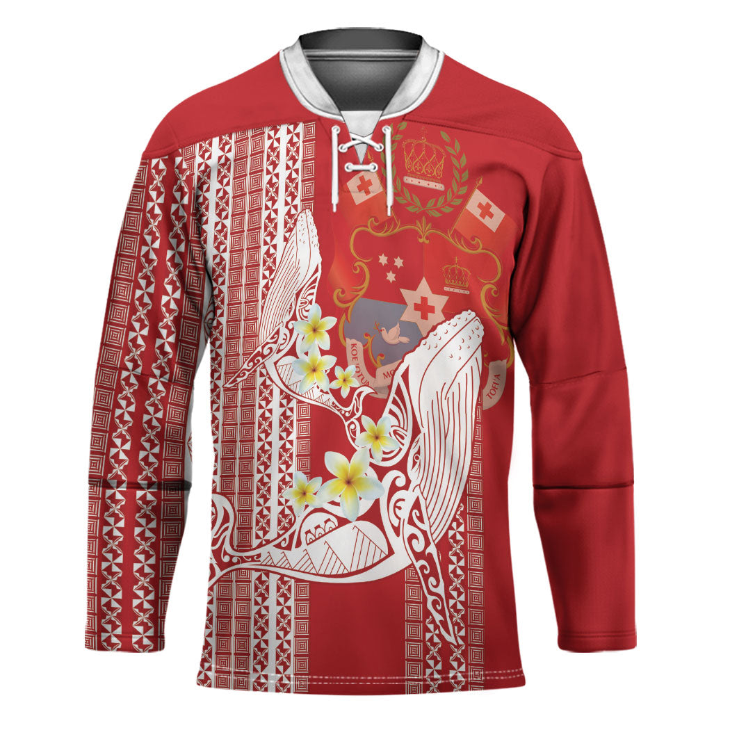 Swimming With Humpback Whales Season Tonga Hockey Jersey Tongan Tofuaa Ngatu Pattern Red LT14 Unisex Red - Polynesian Pride