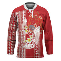 Swimming With Humpback Whales Season Tonga Hockey Jersey Tongan Tofuaa Ngatu Pattern Red LT14 Unisex Red - Polynesian Pride