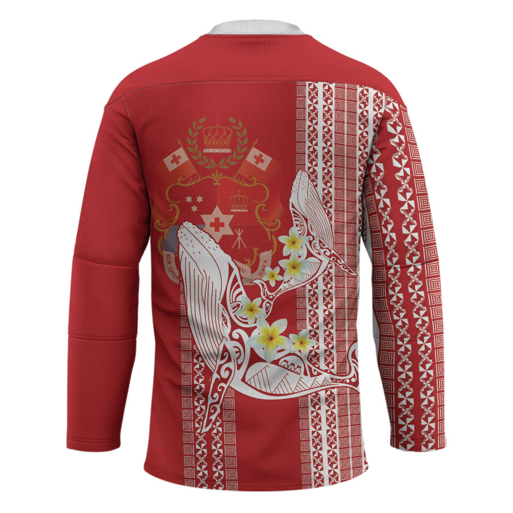 Swimming With Humpback Whales Season Tonga Hockey Jersey Tongan Tofuaa Ngatu Pattern Red LT14 - Polynesian Pride
