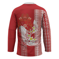 Swimming With Humpback Whales Season Tonga Hockey Jersey Tongan Tofuaa Ngatu Pattern Red LT14 - Polynesian Pride