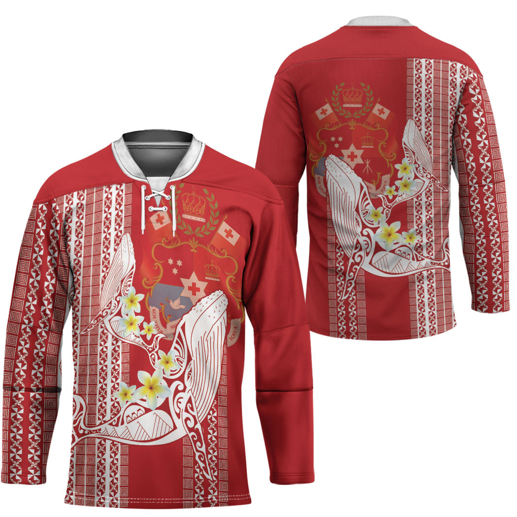 Swimming With Humpback Whales Season Tonga Hockey Jersey Tongan Tofuaa Ngatu Pattern Red LT14 - Polynesian Pride