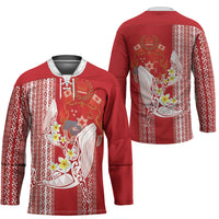 Swimming With Humpback Whales Season Tonga Hockey Jersey Tongan Tofuaa Ngatu Pattern Red LT14 - Polynesian Pride