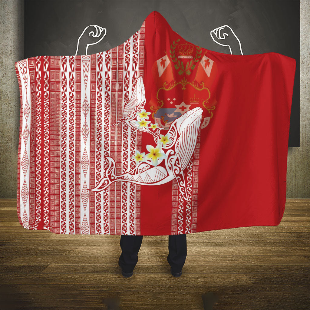 Swimming With Humpback Whales Season Tonga Hooded Blanket Tongan Tofuaa Ngatu Pattern Red LT14 - Polynesian Pride
