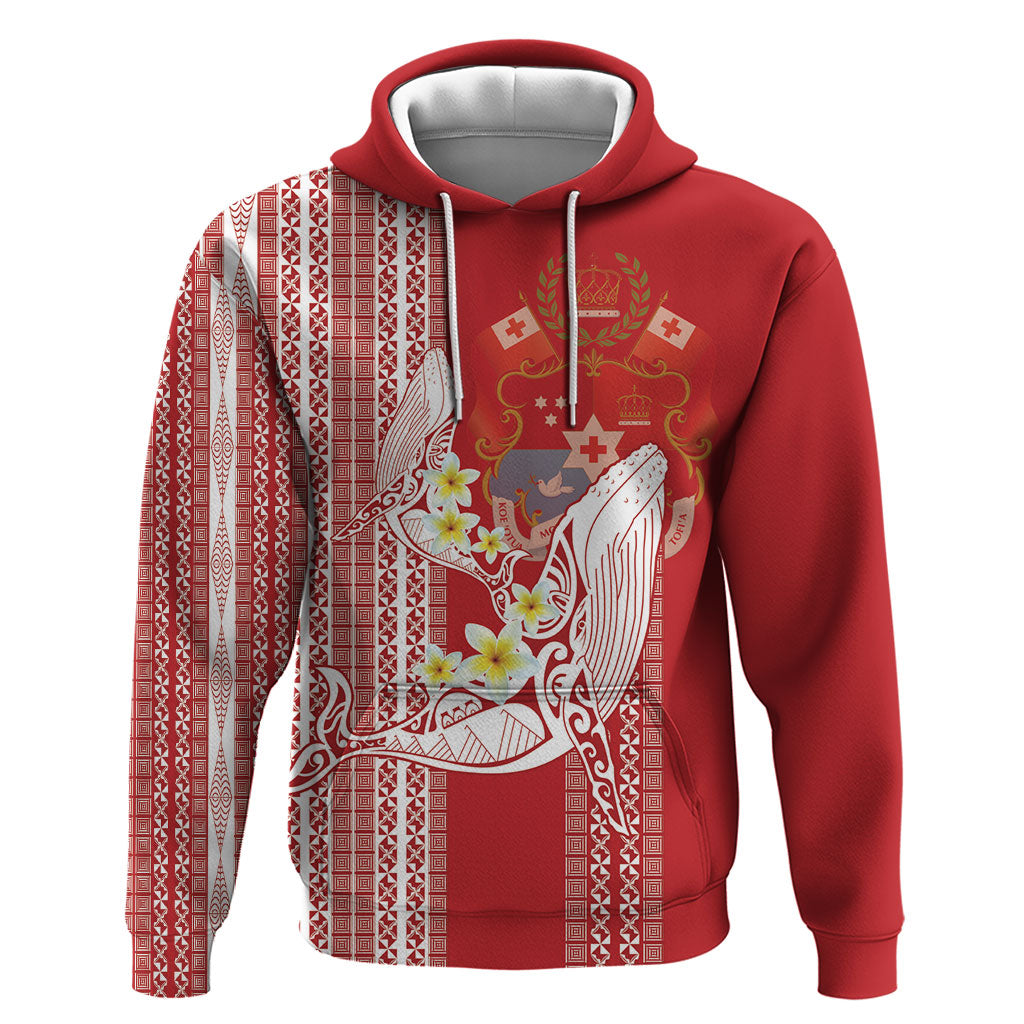 Swimming With Humpback Whales Season Tonga Hoodie Tongan Tofuaa Ngatu Pattern Red LT14 Pullover Hoodie Red - Polynesian Pride