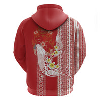 Swimming With Humpback Whales Season Tonga Hoodie Tongan Tofuaa Ngatu Pattern Red LT14 - Polynesian Pride