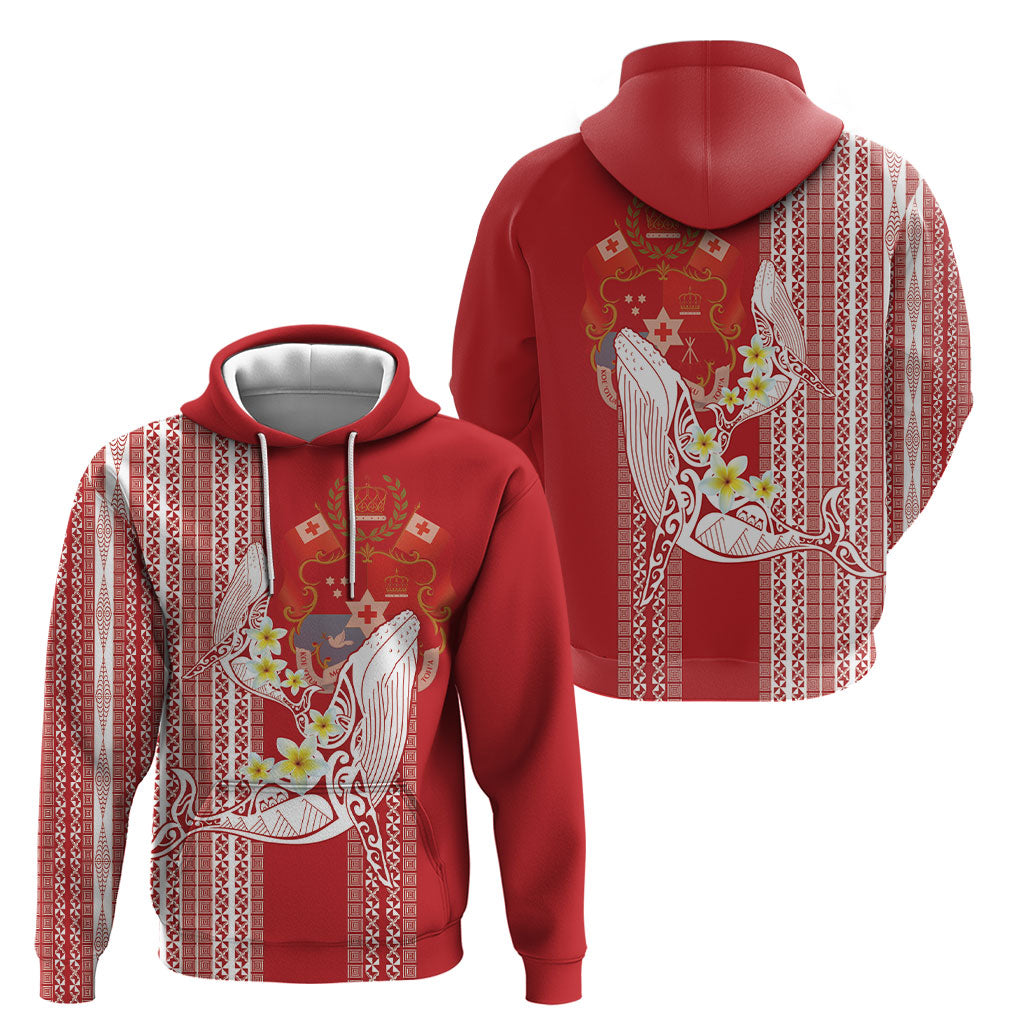 Swimming With Humpback Whales Season Tonga Hoodie Tongan Tofuaa Ngatu Pattern Red LT14 - Polynesian Pride