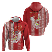 Swimming With Humpback Whales Season Tonga Hoodie Tongan Tofuaa Ngatu Pattern Red LT14 - Polynesian Pride