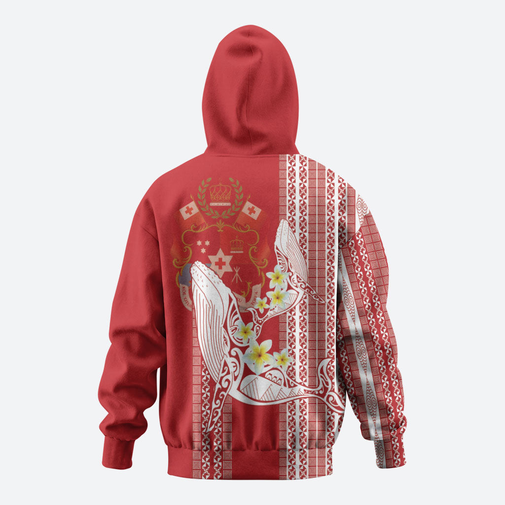Swimming With Humpback Whales Season Tonga Hoodie Tongan Tofuaa Ngatu Pattern Red LT14 - Polynesian Pride