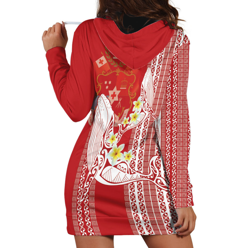 Swimming With Humpback Whales Season Tonga Hoodie Dress Tongan Tofuaa Ngatu Pattern Red LT14 - Polynesian Pride