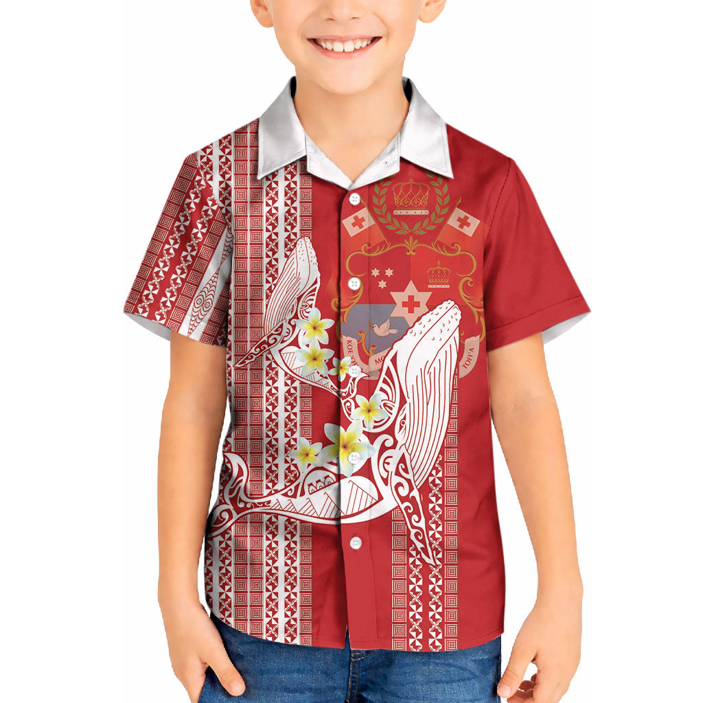 Swimming With Humpback Whales Season Tonga Kid Hawaiian Shirt Tongan Tofuaa Ngatu Pattern Red LT14 Kid Red - Polynesian Pride