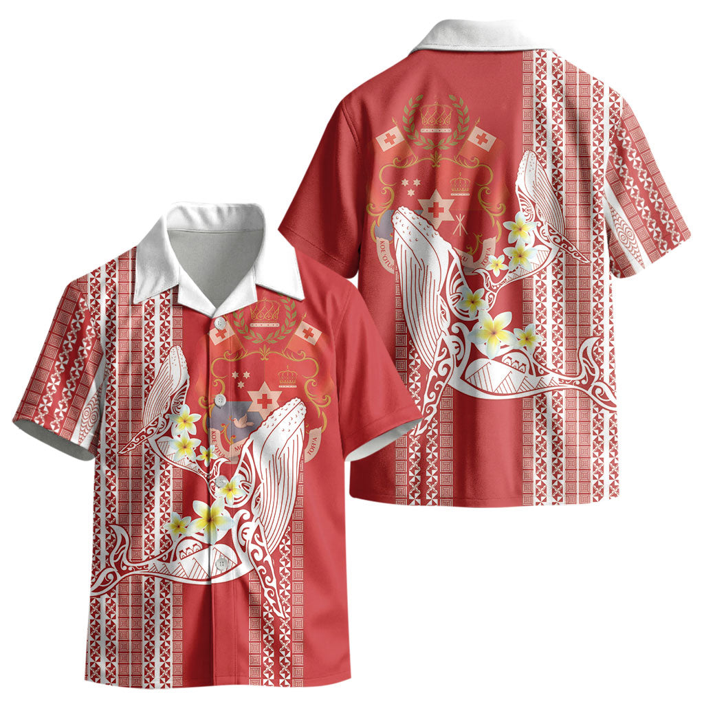 Swimming With Humpback Whales Season Tonga Kid Hawaiian Shirt Tongan Tofuaa Ngatu Pattern Red LT14 - Polynesian Pride