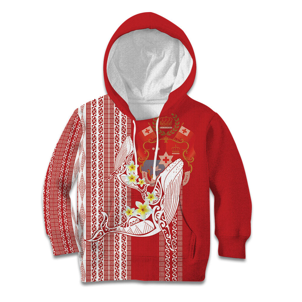 Swimming With Humpback Whales Season Tonga Kid Hoodie Tongan Tofuaa Ngatu Pattern Red LT14 Hoodie Red - Polynesian Pride