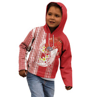 Swimming With Humpback Whales Season Tonga Kid Hoodie Tongan Tofuaa Ngatu Pattern Red LT14 - Polynesian Pride