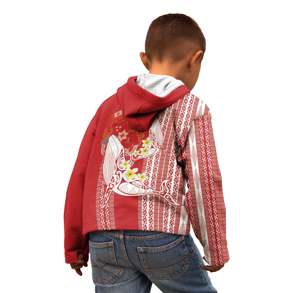Swimming With Humpback Whales Season Tonga Kid Hoodie Tongan Tofuaa Ngatu Pattern Red LT14 - Polynesian Pride