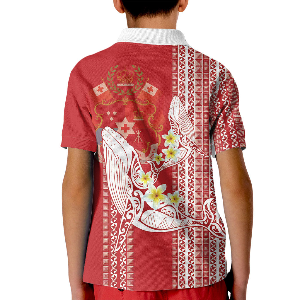 Swimming With Humpback Whales Season Tonga Kid Polo Shirt Tongan Tofuaa Ngatu Pattern Red LT14 - Polynesian Pride