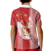 Swimming With Humpback Whales Season Tonga Kid Polo Shirt Tongan Tofuaa Ngatu Pattern Red LT14 - Polynesian Pride