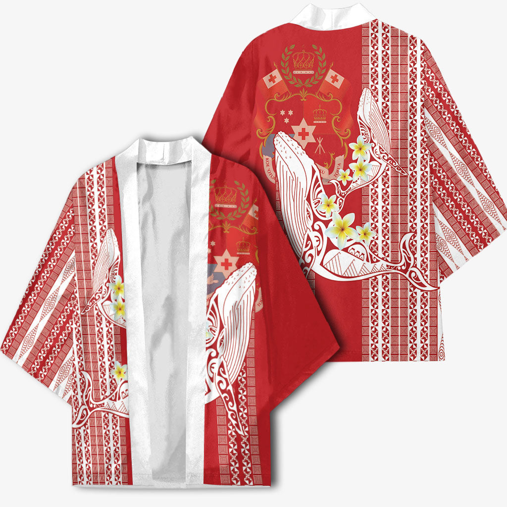 Swimming With Humpback Whales Season Tonga Kimono Tongan Tofuaa Ngatu Pattern Red LT14 - Polynesian Pride