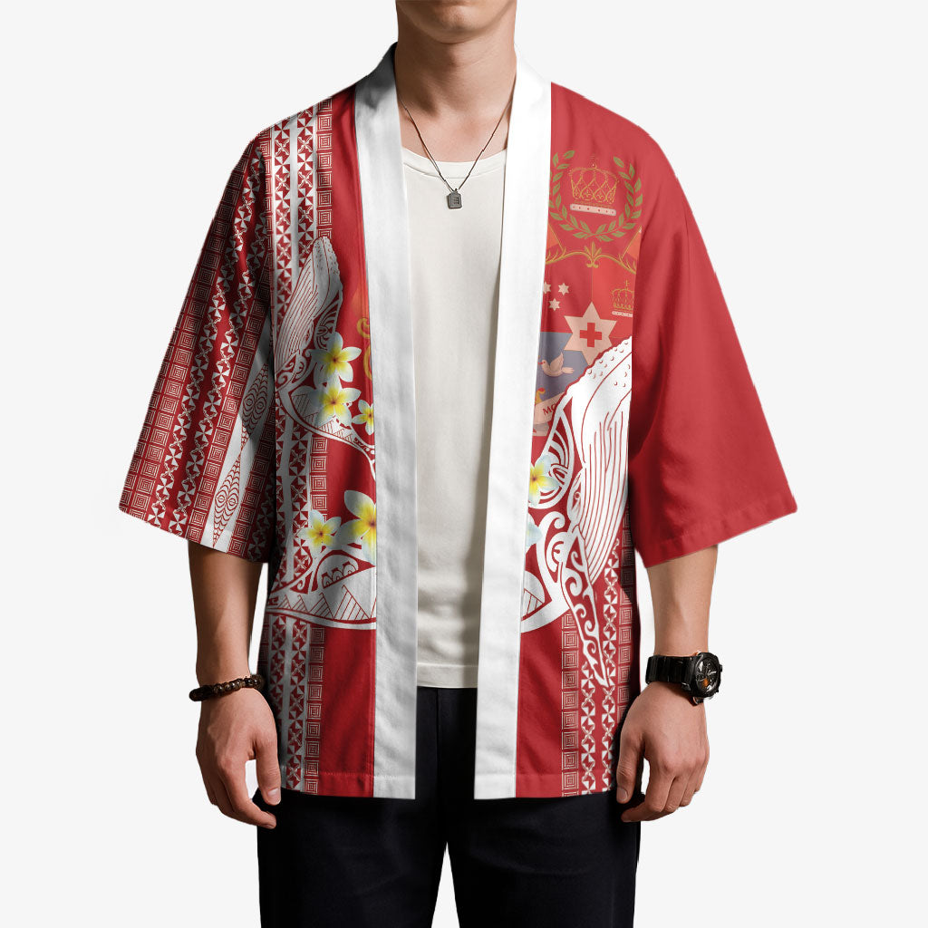 Swimming With Humpback Whales Season Tonga Kimono Tongan Tofuaa Ngatu Pattern Red LT14 - Polynesian Pride