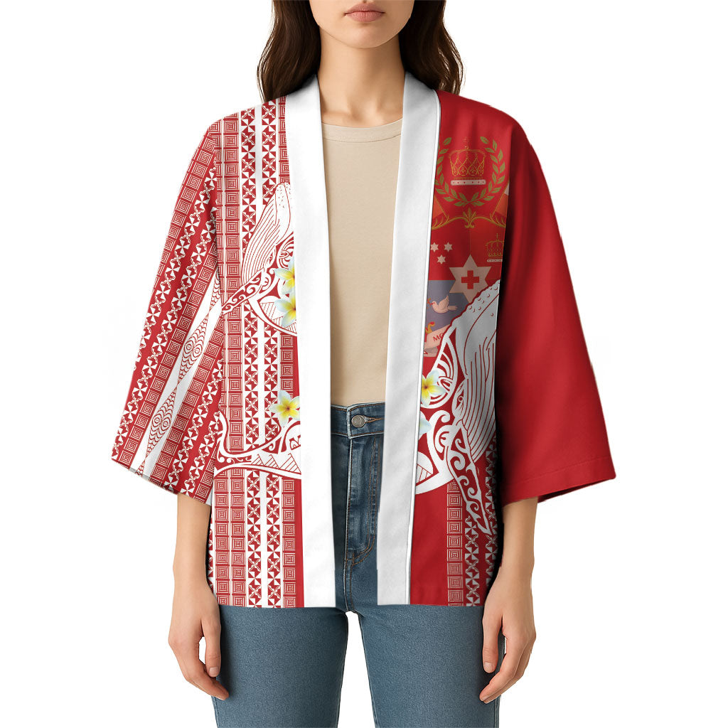 Swimming With Humpback Whales Season Tonga Kimono Tongan Tofuaa Ngatu Pattern Red LT14 - Polynesian Pride