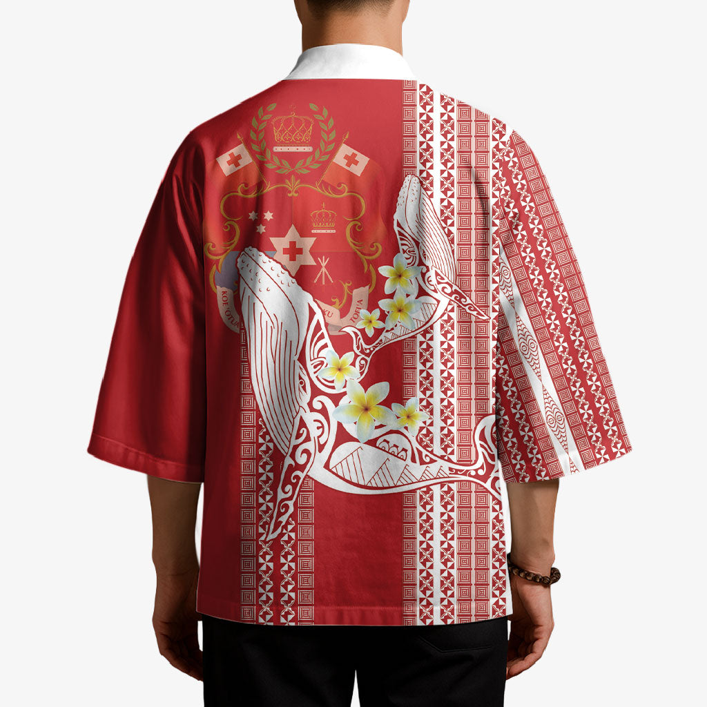 Swimming With Humpback Whales Season Tonga Kimono Tongan Tofuaa Ngatu Pattern Red LT14 - Polynesian Pride
