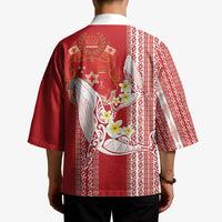 Swimming With Humpback Whales Season Tonga Kimono Tongan Tofuaa Ngatu Pattern Red LT14 - Polynesian Pride