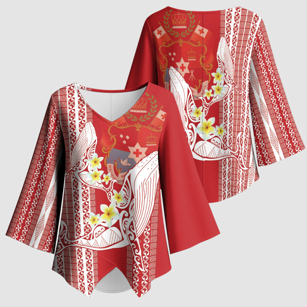 Swimming With Humpback Whales Season Tonga Kimono Sleeve Blouse Tongan Tofuaa Ngatu Pattern Red LT14 - Polynesian Pride