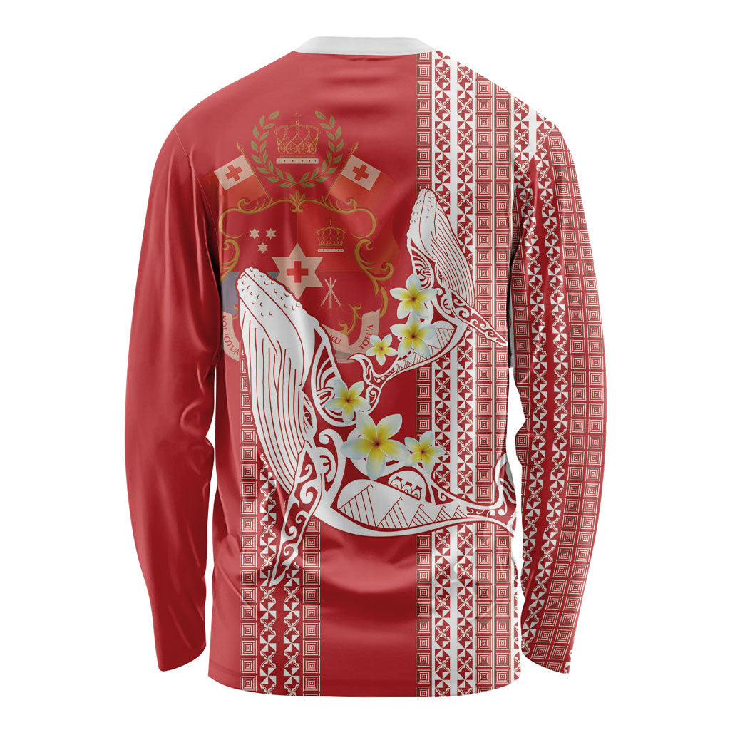 Swimming With Humpback Whales Season Tonga Long Sleeve Shirt Tongan Tofuaa Ngatu Pattern Red LT14 - Polynesian Pride